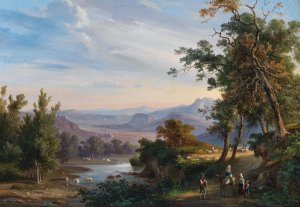 A View of Lago Fucino by Salvatore Fergola Oil Painting