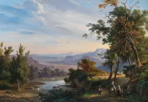 A View of Lago Fucino by Salvatore Fergola Oil Painting