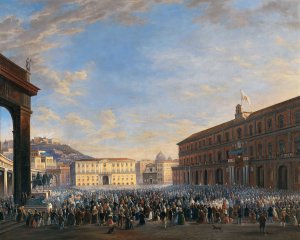 The arrival of Pope Pius IX in Naples by Salvatore Fergola Oil Painting