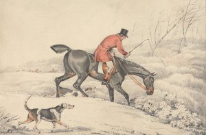 Foxhunting; Rider and a Couple of Hounds Entering a Covert by Samuel Alken Oil Painting