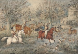 Stag Hunting: The Hind at Bay; In a Mill-Stream Below a Water-Mill, Right by Samuel Alken Oil Painting