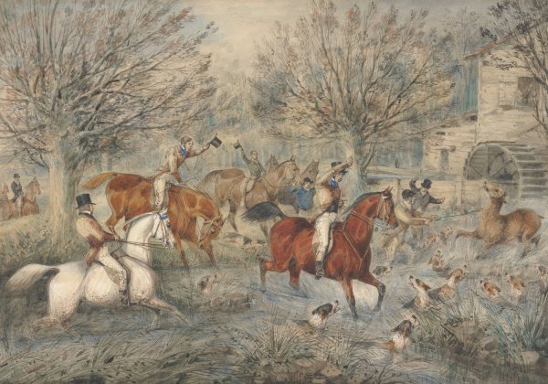 Stag Hunting: The Hind at Bay; In a Mill-Stream Below a Water-Mill, Right by Samuel Alken - Hand-Painted Oil Painting Reproduction