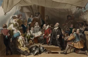 Embarkation of the Pilgrims by Samuel Bellin Oil Painting