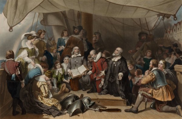 Embarkation of the Pilgrims by Samuel Bellin - Hand-Painted Oil Painting Reproduction