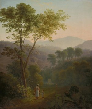 Italian Landscape with Women at a Fountain by Samuel Birmann Oil Painting