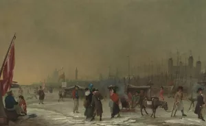Frost on the Thames by Samuel Collings Oil Painting
