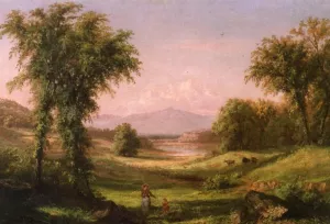 A New Hampshire Landscape, with Elma Mary Gove in the Foreground by Samuel Colman Jr. - Oil Painting Reproduction