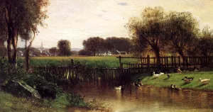 Ducks by a Pond by Samuel Colman Jr. - Oil Painting Reproduction