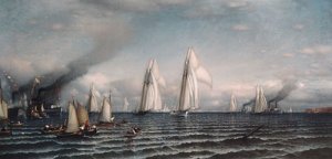 Finish--First International Race for America's Cup, August 8, 1870 by Samuel Colman Jr. Oil Painting