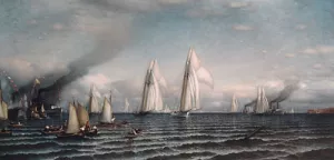 Finish--First International Race for America's Cup, August 8, 1870 by Samuel Colman Jr. - Oil Painting Reproduction
