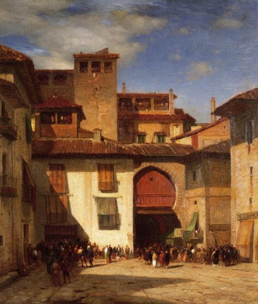 Main Product Photo of Spanish Market Place Painting by Samuel Colman Jr.