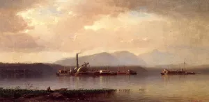 The Hudson Highlands also known as Hudson River Two and Barge by Samuel Colman Jr. - Oil Painting Reproduction