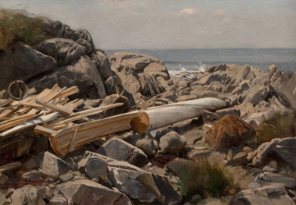Main Product Photo of Rocky Beach, Pacific Coast Painting by Samuel Colman