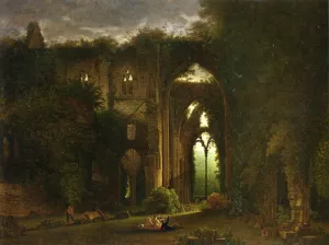 Sketching the Ruins of Tintern Abbey by Samuel Colman - Oil Painting Reproduction