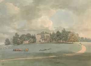 A Country House with Figures on the Drive by Samuel Davis Oil Painting