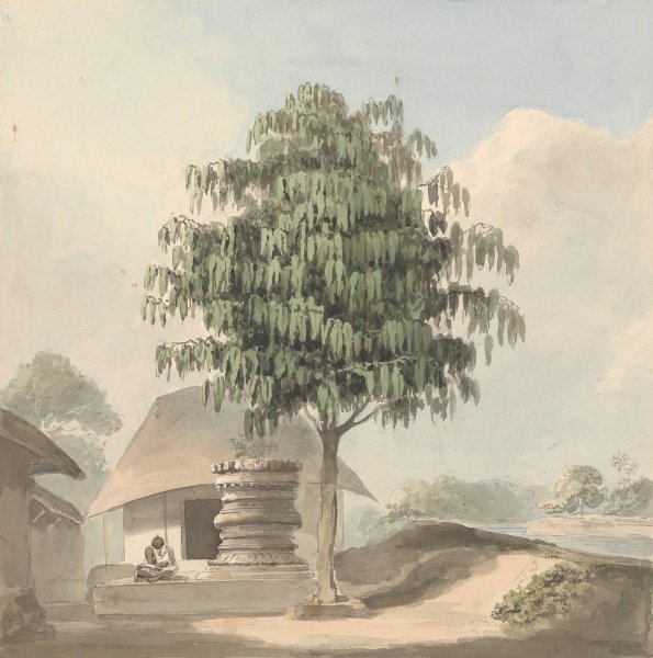 Holy Man Seated Near Plinth Under a Tree by Samuel Davis - Hand-Painted Oil Painting Reproduction