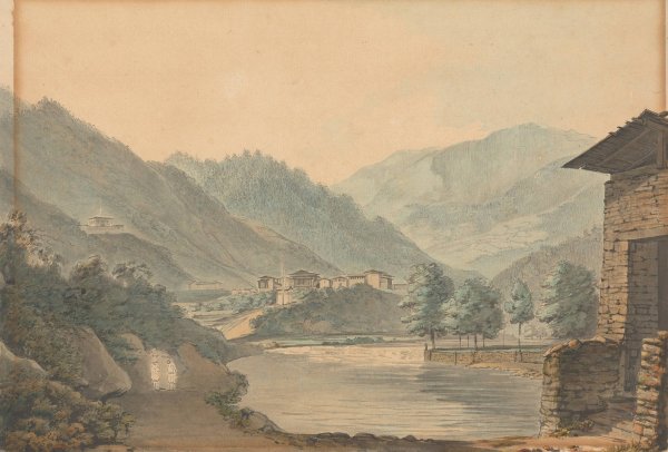 Mountainous Scene with Buildings and River by Samuel Davis - Hand-Painted Oil Painting Reproduction