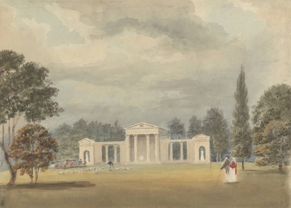Parish Church, Front and Partial Right View, Ayot St. Lawrence, Hertfordshire by Samuel Davis - Hand-Painted Oil Painting Reproduction
