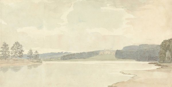 River Scene with a Country House in Distance by Samuel Davis - Hand-Painted Oil Painting Reproduction