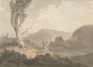 Two Men with Telescope Looking Across A River by Samuel Davis Oil Painting
