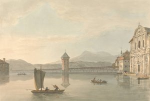 View at Lucerne; The Jesuits College by Samuel Davis Oil Painting