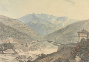 View near Tassisudon (Tashicho Dzong) in Bhutan by Samuel Davis Oil Painting