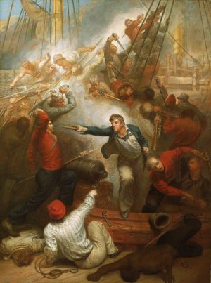 Captain William Rogers capturing the 'Jeune Richard', 1 October 1807 by Samuel Drummond Oil Painting