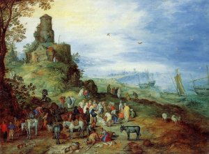 Coastal Landscape with the Calling of the Apostles Peter and Andrew Oil painting by Samuel Edwin Whiteman