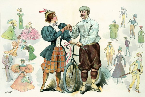 Main Product Photo of The bicycle - the great dress reformer of the nineteenth century!  Painting by Samuel Ehrhart