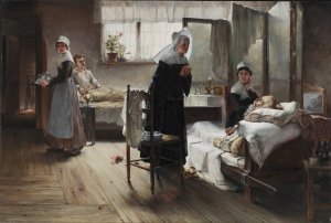 Evangeline Discovering her Affianced in the Hospital by Samuel G. Richards Oil Painting