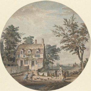 Landscape with Cottage, Bridge and Figures by Samuel Hieronymus Grimm Oil Painting