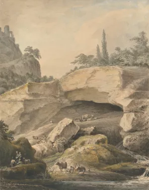 Rocky Landscape with Peasants and Cattle Oil painting by Samuel Hieronymus Grimm
