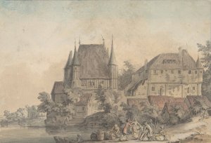 View of a Village alongside a River by Samuel Hieronymus Grimm Oil Painting