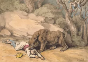 A Bear Attacking a Fallen Indian by Samuel Howitt Oil Painting