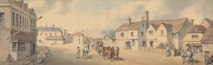 A Coach and Four Passing Through Chippenham, Wiltshire by Samuel Howitt Oil Painting