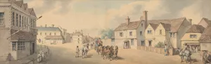 A Coach and Four Passing Through Chippenham, Wiltshire Oil painting by Samuel Howitt