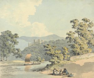 Country Folk with a Child, Beside a River by Samuel Howitt Oil Painting