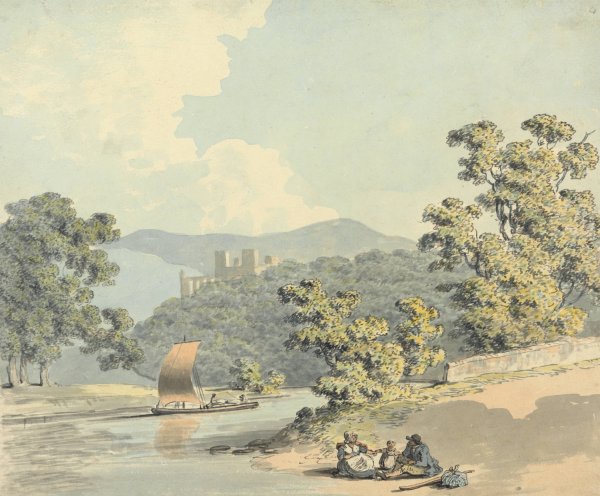 Main Product Photo of Country Folk with a Child, Beside a River Painting by Samuel Howitt