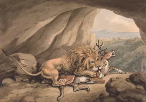 Lion Attacking a Stag Oil painting by Samuel Howitt