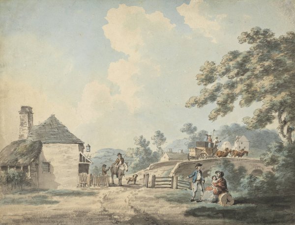 Main Product Photo of The Toll-house with a Coach Crossing the Bridge Painting by Samuel Howitt