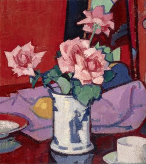 Pink Roses, Chinese Vase by Samuel John Peploe Oil Painting