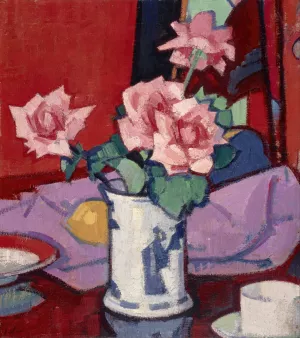 Pink Roses, Chinese Vase by Samuel John Peploe Oil Painting