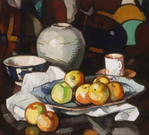 Still life; Apples and jar by Samuel John Peploe Oil Painting