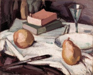Still life with pears and wineglass by Samuel John Peploe Oil Painting