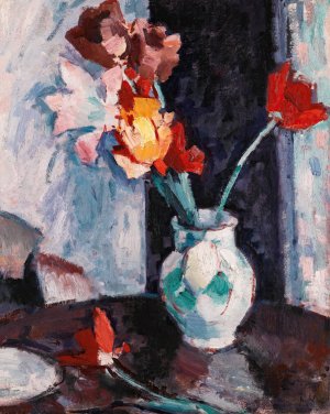 Tulips In A White Vase by Samuel John Peploe Oil Painting