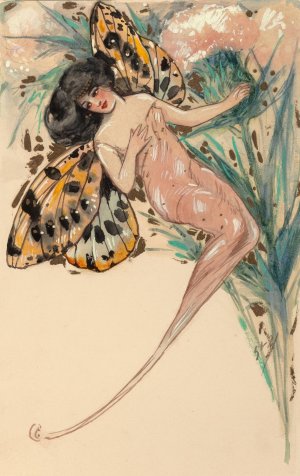 Fairy with Butterfly Wings by Samuel Loren Schmucker Oil Painting