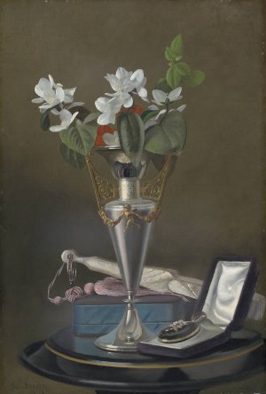 Still Life with Fan and Pendant by Samuel Marsden Brookes Oil Painting