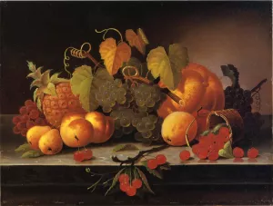 Still Life with Fruit, Melon and Pineapple on a Ledge by Samuel Marsden Brooks - Oil Painting Reproduction