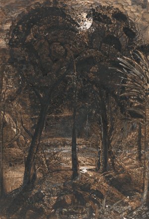 A Moonlit Scene with a Winding River by Samuel Palmer Oil Painting