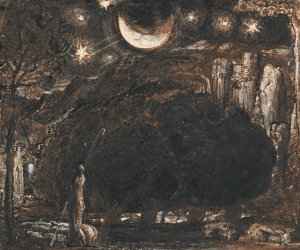 A Shepherd and his Flock under the Moon and Stars by Samuel Palmer Oil Painting
